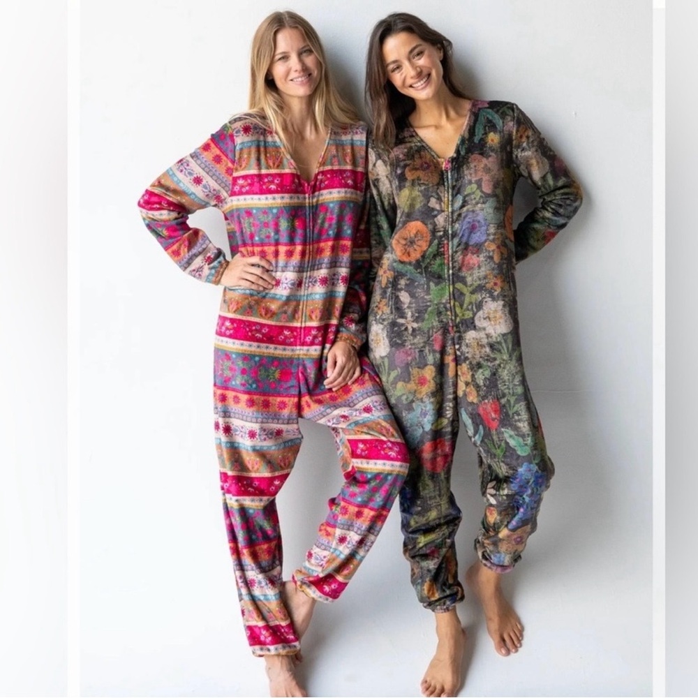 Natural Life Floral Boho Fleece One-Piece Pajama Jumpsuit